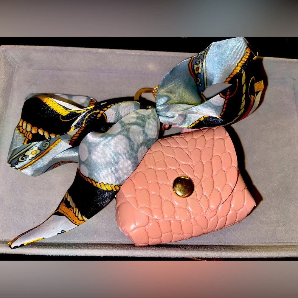 Unbranded Pink Croc Embossed Style Mini Bag with Twilly Bag Charm/Keychain. NIP